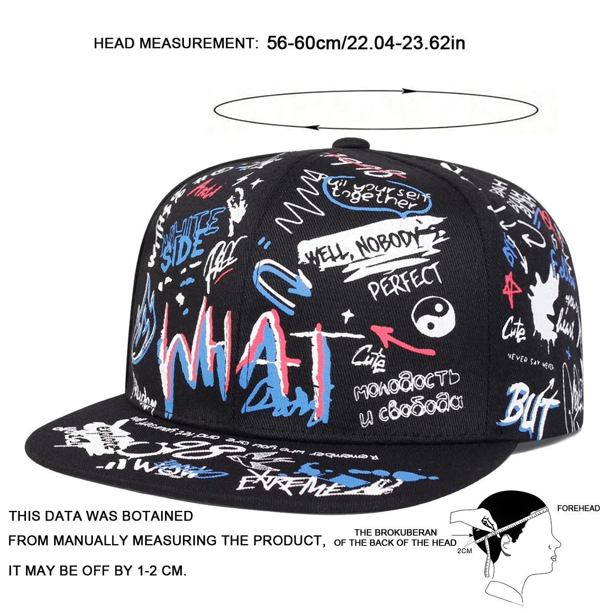 Unisex WHAT Graffiti Print Hip Hop Snapback Cap