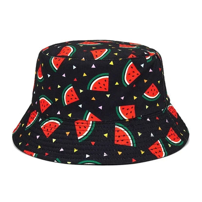 Unisex Vintage Watermelon Print Reversible Bucket Hat