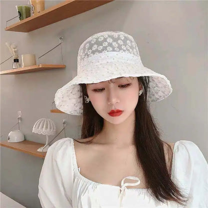 Summer Lace Daisy Embroidery Breathable Bucket Hat