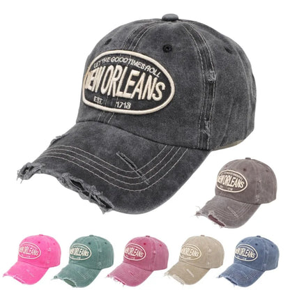 Vintage Letter Embroidered Washed Cotton Baseball Cap