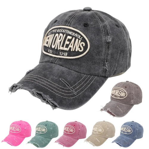 Vintage Letter Embroidered Washed Cotton Baseball Cap