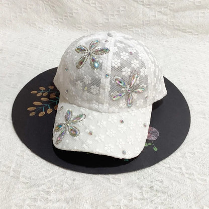Lace Flower Rhinestone Baseball Cap