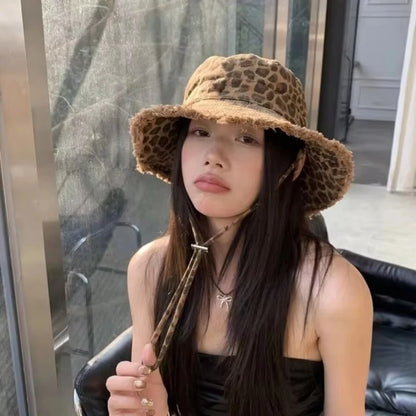 Leopard Print Wide Brim Unisex Sun Bucket Hat
