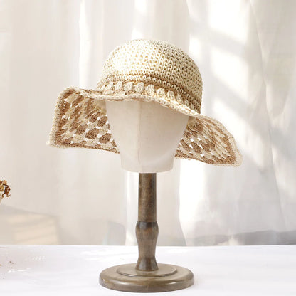 Womens Rainbow Contrast Straw Summer Bucket Hat