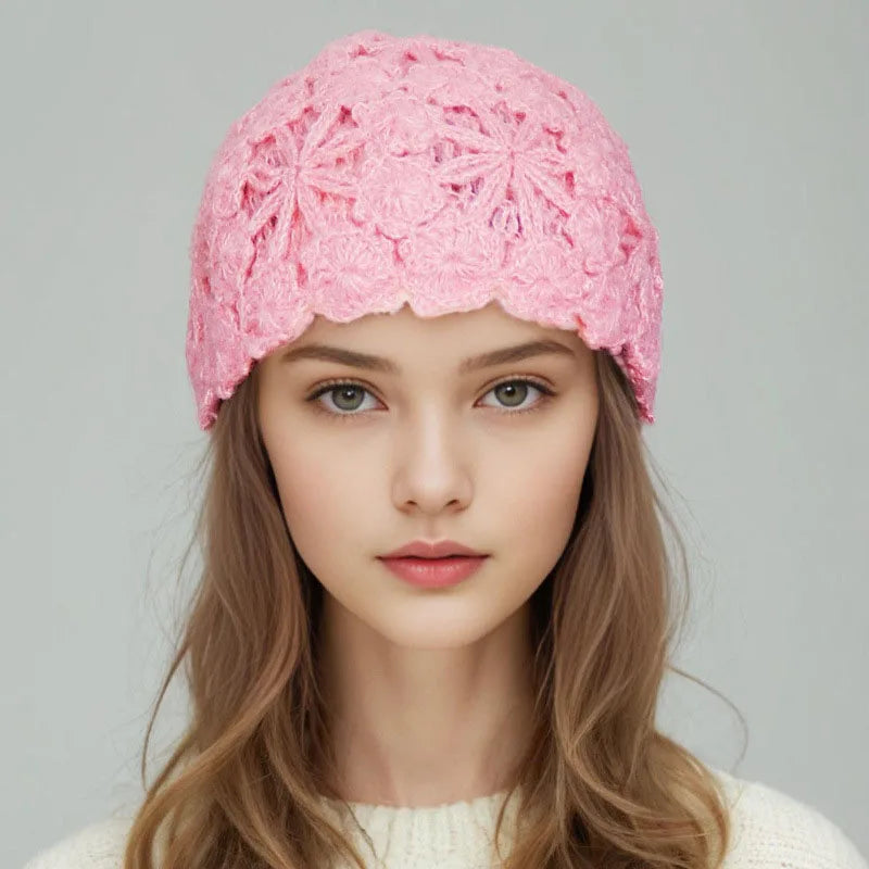 Floral Knit Winter Beret Bucket Hat