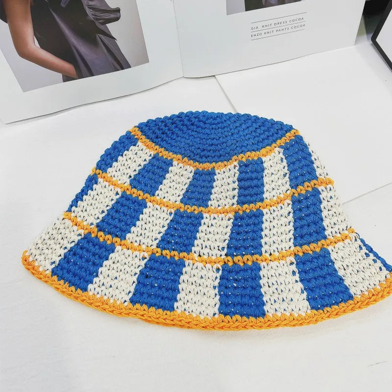Japanese Korean Color Contrast Plaid Bucket Hat