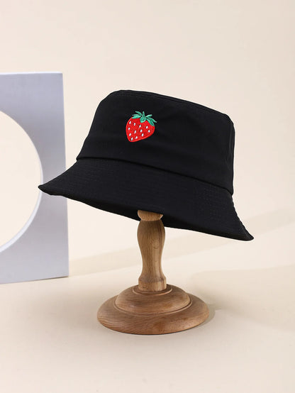 Cute Strawberry Embroidered Summer Bucket Hat