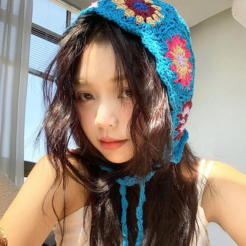 Japanese Handmade Crochet Flower Retro Knitted Bucket Hat