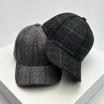 Autumn Winter Woolen Baseball Cap Versatile Retro Check British Style