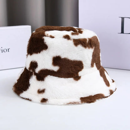 Cow Pattern Plush Bucket Hat