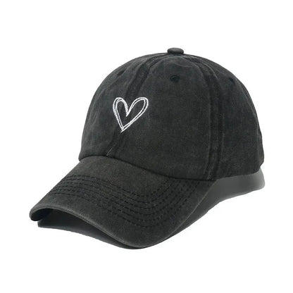 Women's Love Heart Embroidery Washed Cotton Baseball Cap