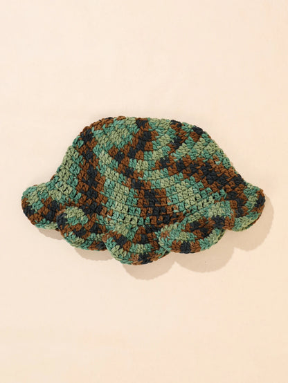Green Brown Retro Hand Woven Bucket Hat