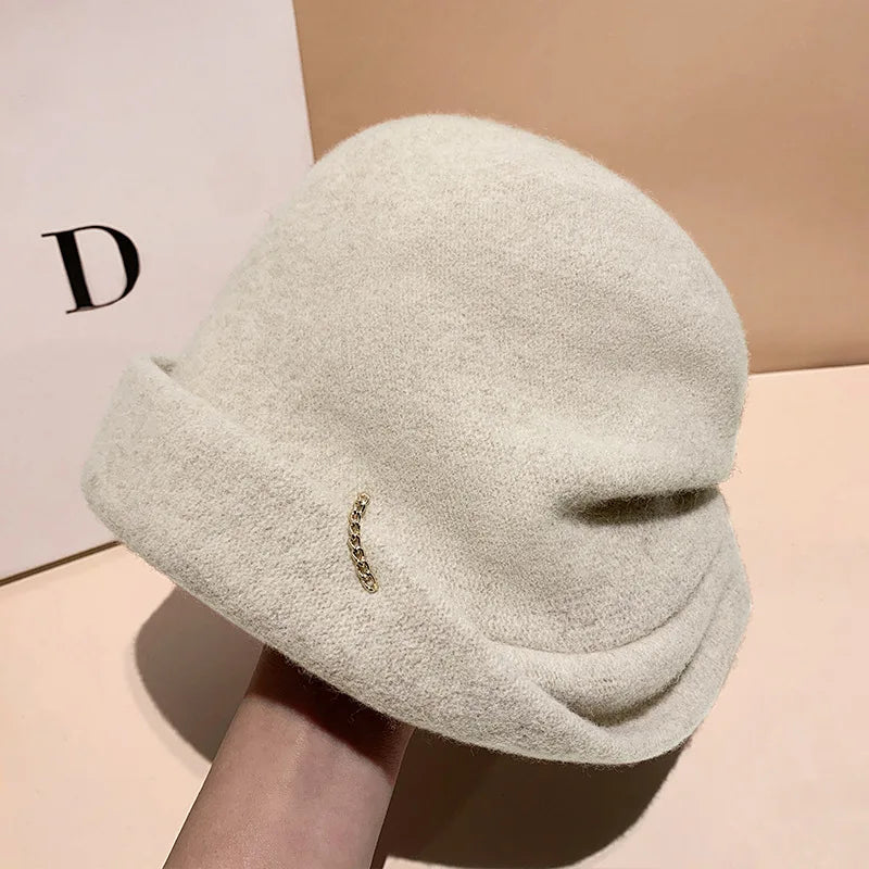 Women's Wool Slouchy Chain Decor Hat