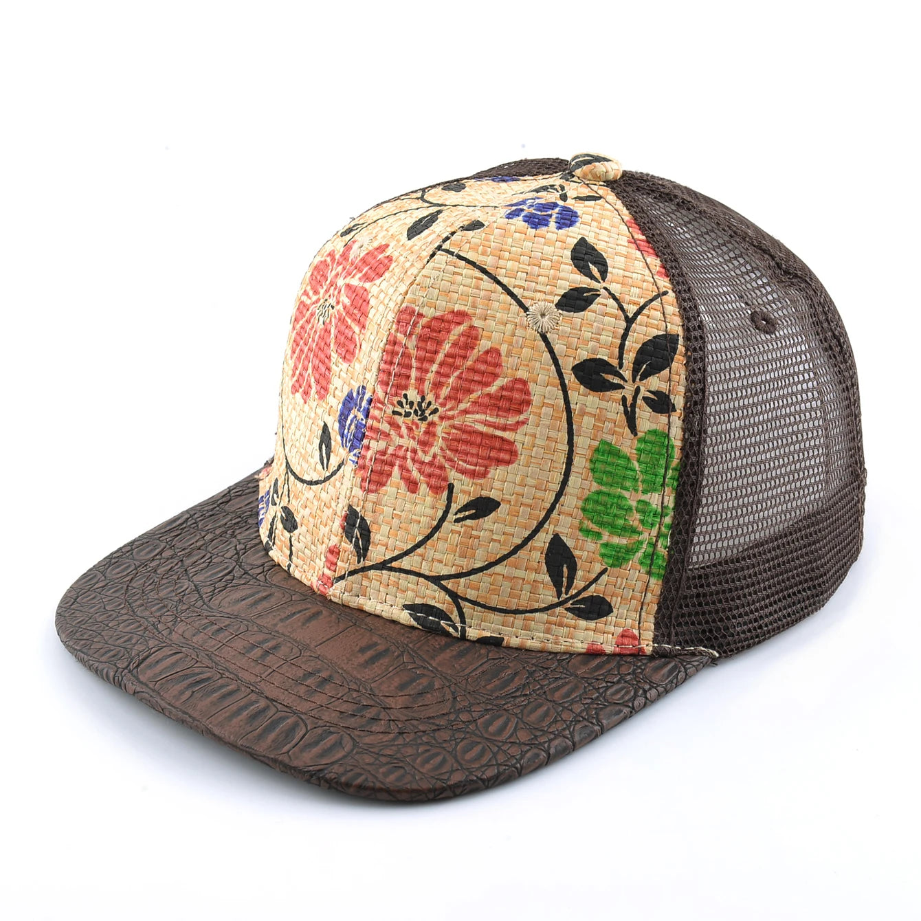 Straw Floral Flat Bill Baseball Cap