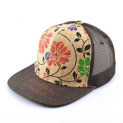 Straw Floral Flat Bill Baseball Cap