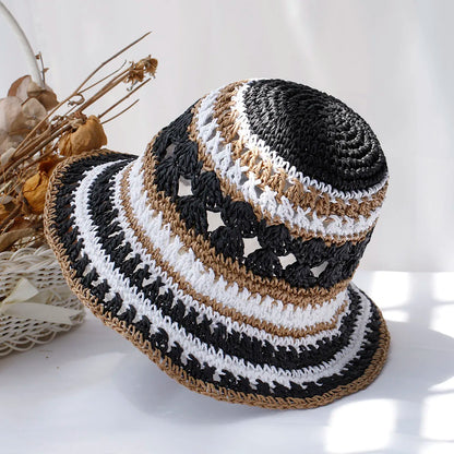 Multicolor Foldable Crochet Straw Bucket Hat