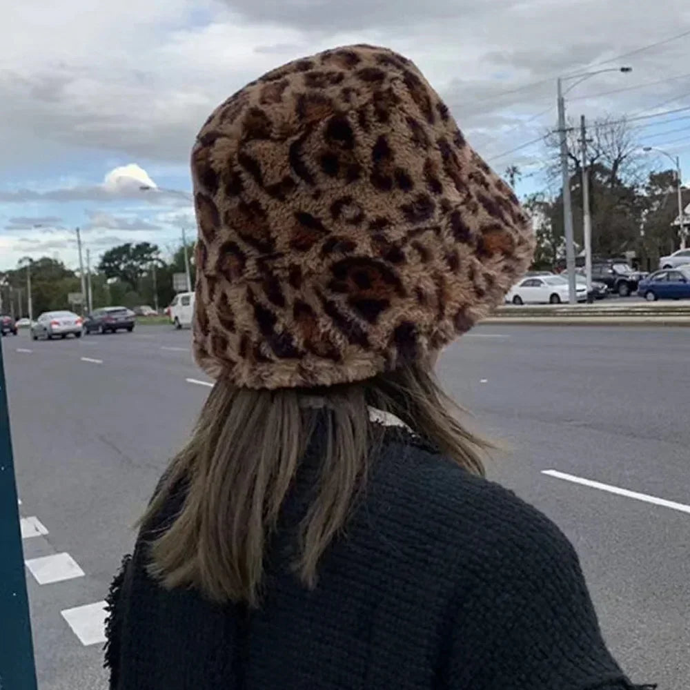 Cow Print Faux Fur Bucket Hat