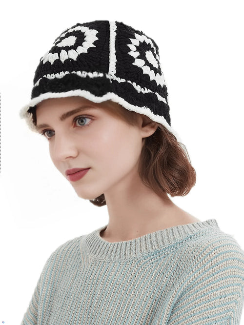 Handmade Crochet Floral Knit Foldable Bucket Hat