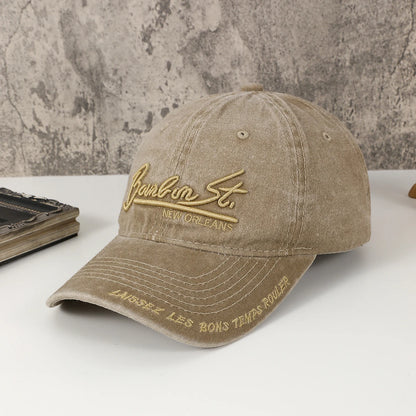 Vintage Soft-Top Cowboy Baseball Cap with Embroidered Alphabet