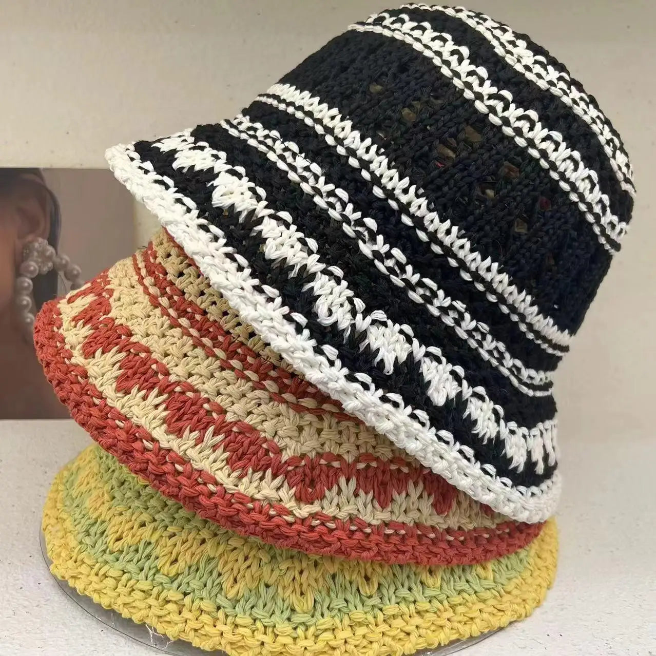 Korean Handmade Crochet Hollow Breathable Summer Bucket Hat
