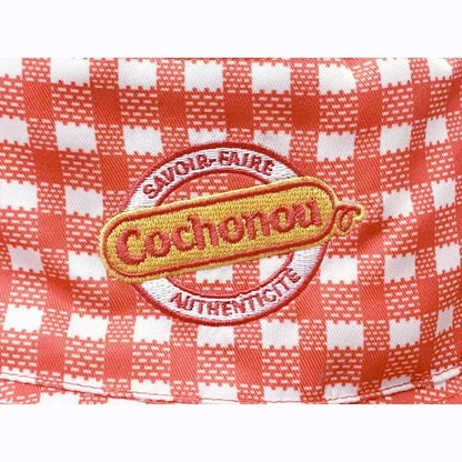 Pig Cochonou Embroidered Red Plaid Foldable Bucket Hat