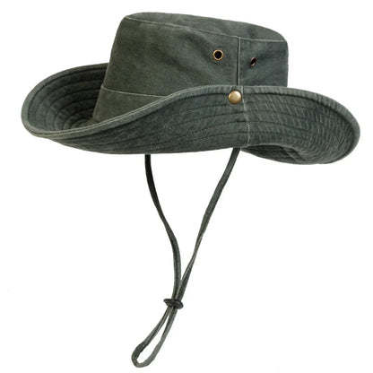 Men’s Solid Color Washed Big Eaved Outdoor Bucket Hat