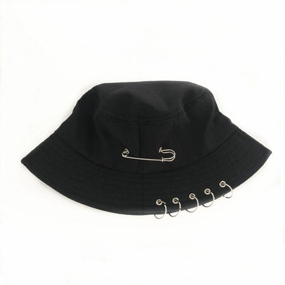Unisex Cotton Bucket Hat Iron Pin Ring