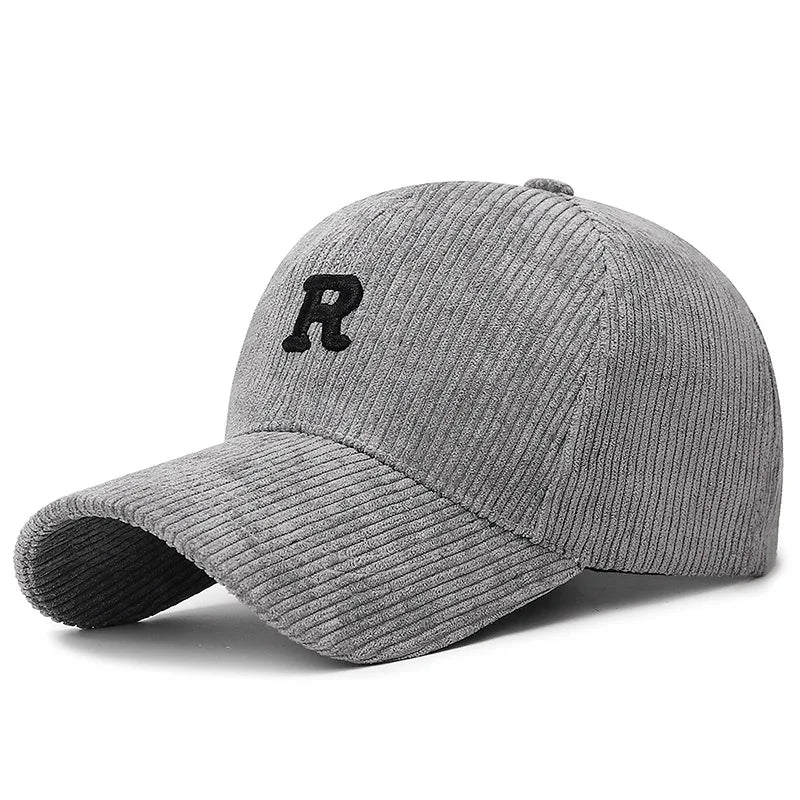 Corduroy 3D R Letter Embroidered Baseball Cap
