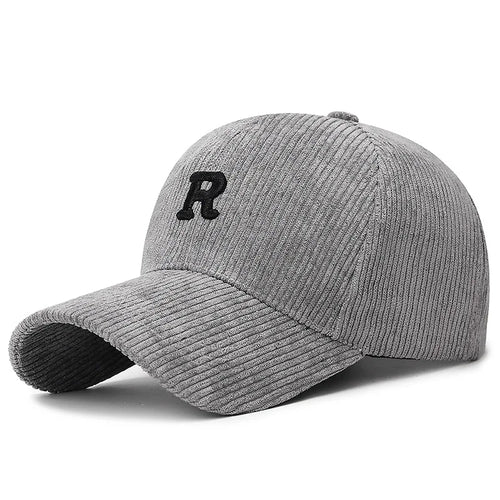 Corduroy 3D R Letter Embroidered Baseball Cap