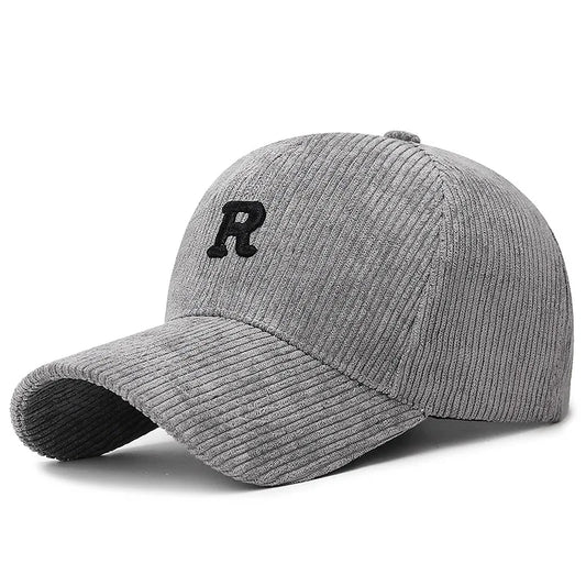 Corduroy 3D R Letter Embroidered Baseball Cap