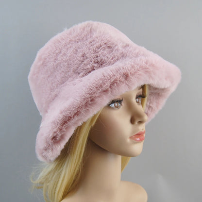 Fake Rabbit Fur Plush Winter Hat for Women