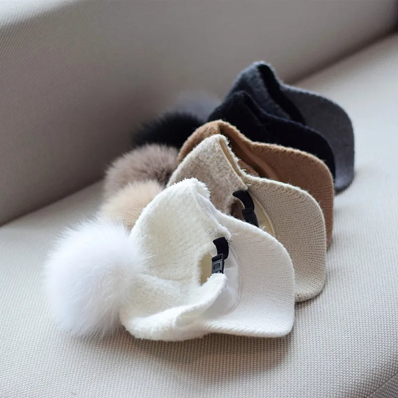 Lamb Fleece Pom Pom Winter Baseball Cap