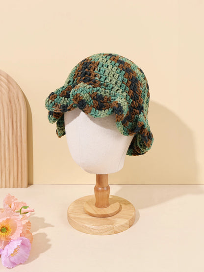 Green Brown Retro Hand Woven Bucket Hat