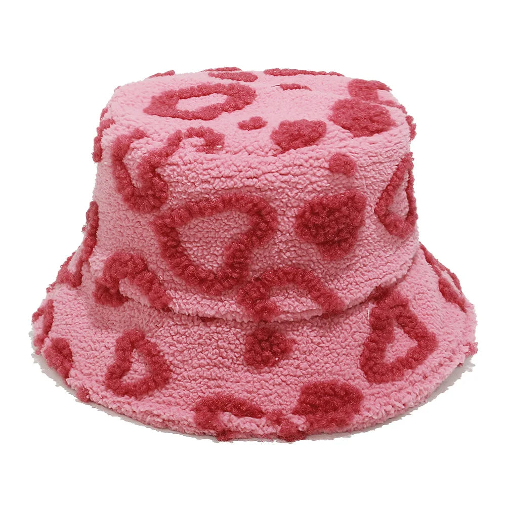 Sherpa Heart Pattern Winter Bucket Hat