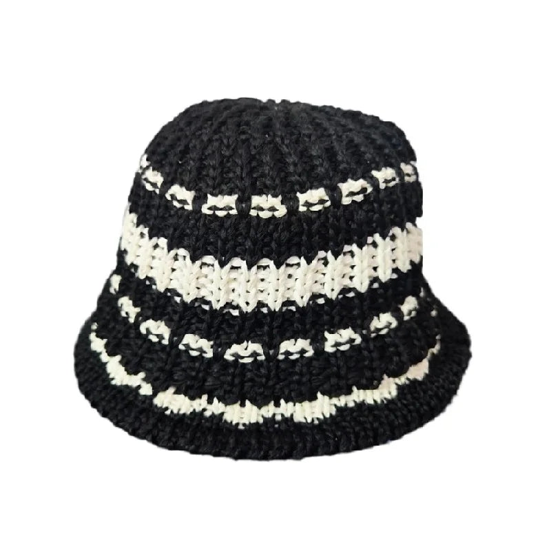 Two Tone Knitted Straw Summer Bucket Hat