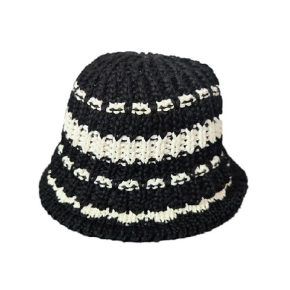 Two Tone Knitted Straw Summer Bucket Hat