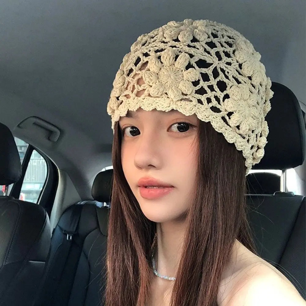 Sweet Y2K Crochet Flower Knit Bucket Hat