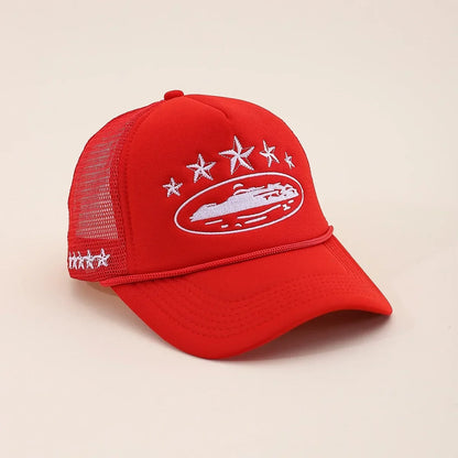 Unisex Five Star Embroidered Mesh Baseball Cap