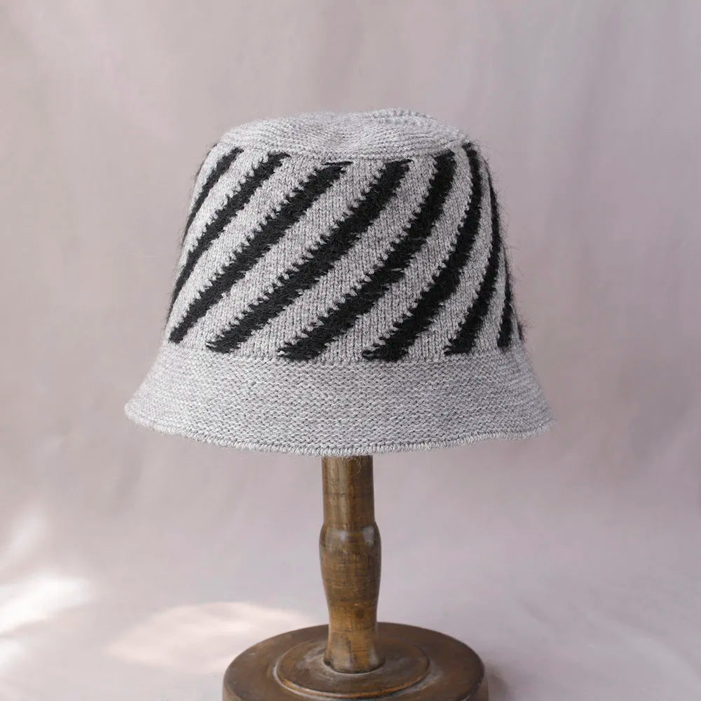 Women's Striped Wool Knitted Bucket Hat