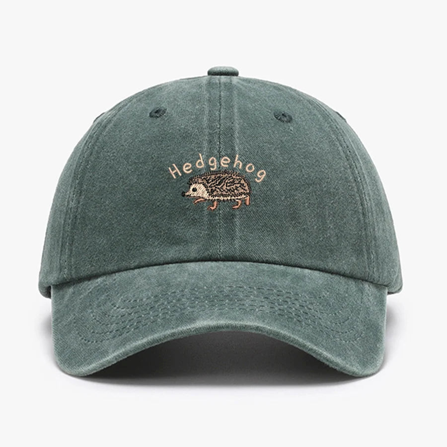 Mini Hedgehog Embroidery Vintage Cotton Baseball Cap