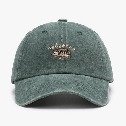 Mini Hedgehog Embroidery Vintage Cotton Baseball Cap