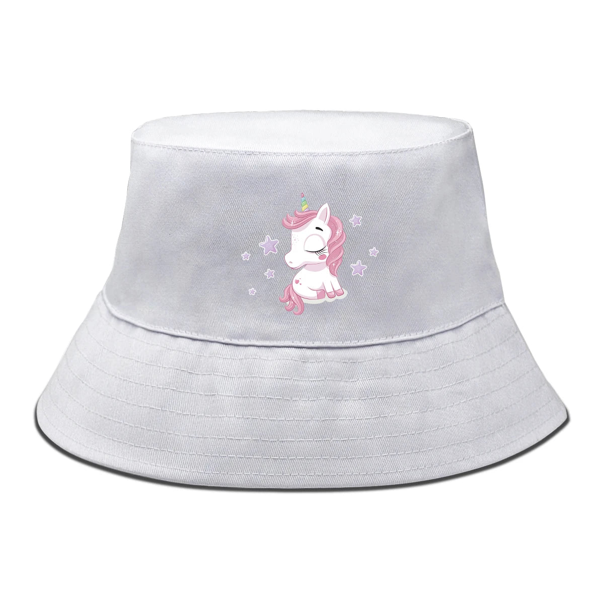 Pink Cartoon Unicorn Print Trendy Bucket Hat
