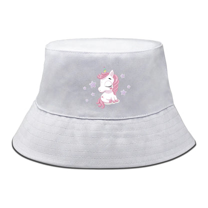 Pink Cartoon Unicorn Print Trendy Bucket Hat