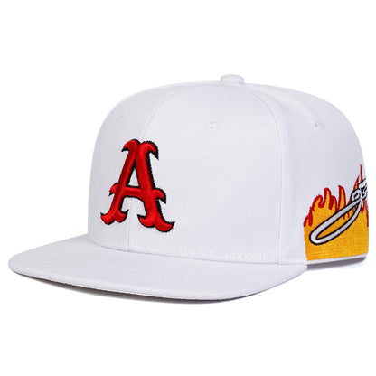 A Letter Flame Embroidery Snapback Cap