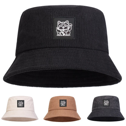 Lucky Cat Corduroy Bucket Hat
