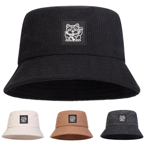 Lucky Cat Corduroy Bucket Hat