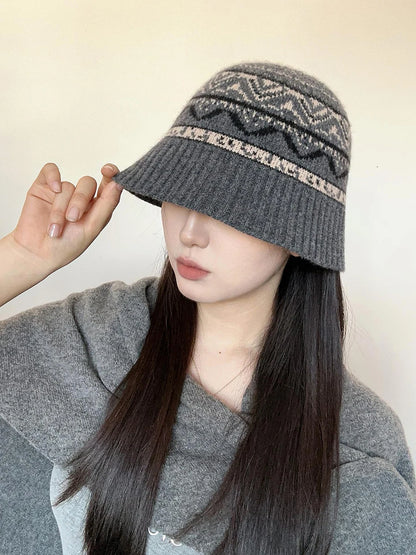 Vintage Fair Isle Knit Wool Bucket Hat