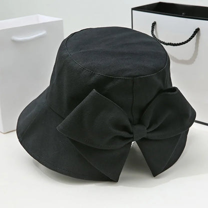 Women Big Bowknot Wide Brim Panama Bucket Hat