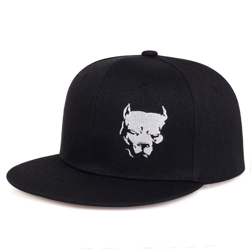 Dog Head Embroidery Hip Hop Snapback Cap