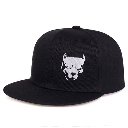 Dog Head Embroidery Hip Hop Snapback Cap